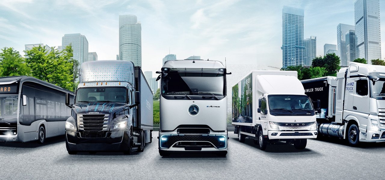 Daimler Truck Family Shot with battery-electric trucks and buses