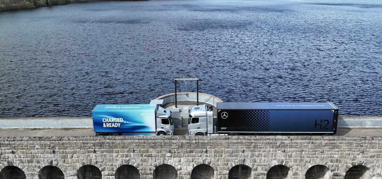 GenH2 truck and eActros on a bridge